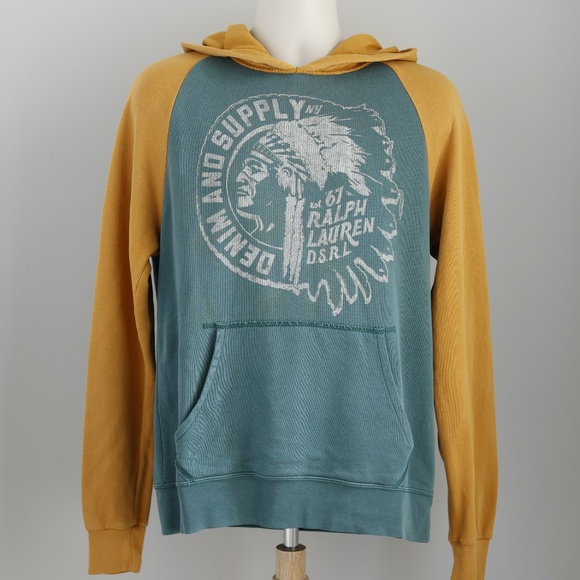 Ralph Lauren Denim and Supply Men's Two-Toned Green Hoodie Vintage Size Medium - Picture 1 of 5